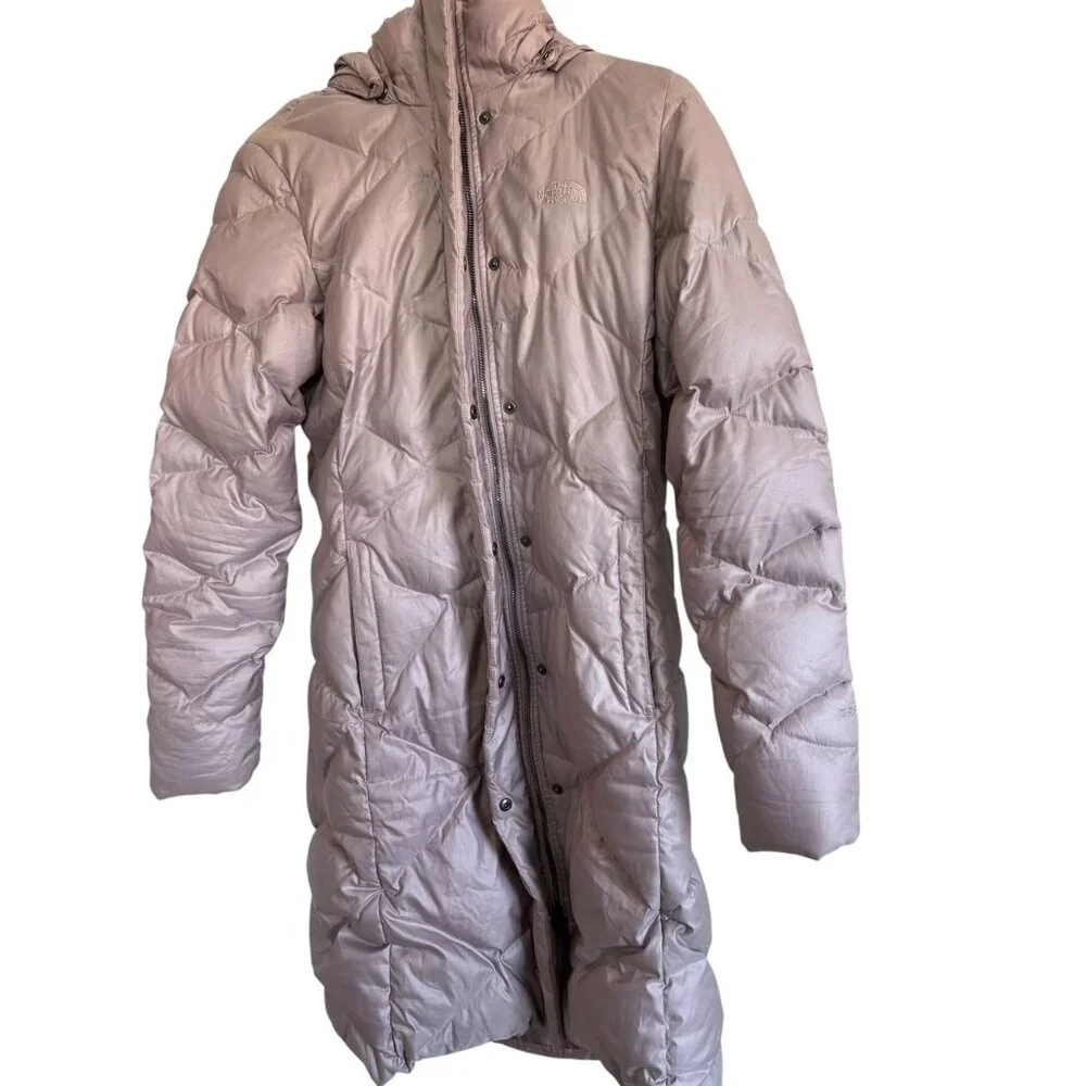 The North Face Women's 550 Metallic Mauve Quilted Down Hooded Puffer XS - Picture 3 of 8